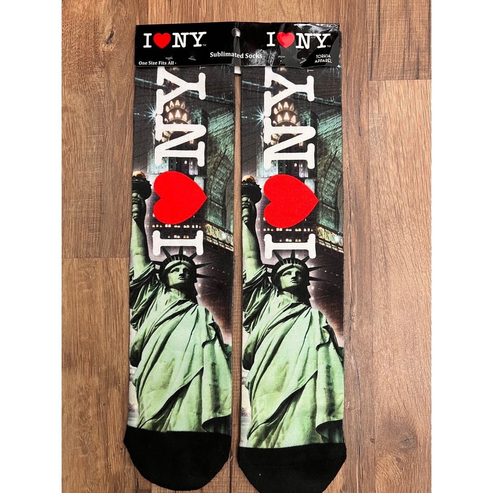 I Love‎ NY Sublimated Socks Statue of Liberty Empire State One Size